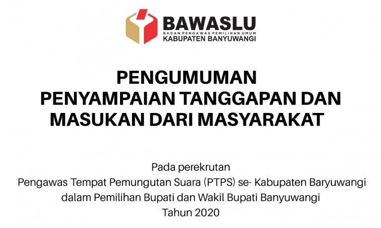 Pengumuman Penyampaian Tanggapan dan Masukan Masyarakat pada perekrutan PTPS se-Kabupaten Banyuwangi