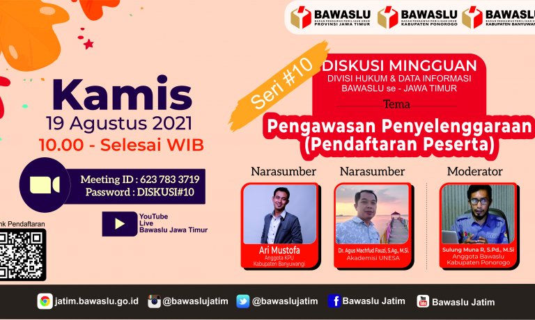 Yuk Ikut Diskusi Mingguan Pengawasan, Kali Ini Temanya Pendaftaran Peserta Pemilu.