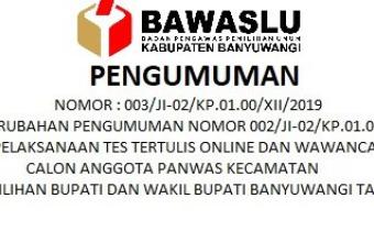 PELAKSANAAN TES TERTULIS ONLINE DAN WAWANCARA CALON ANGGOTA PANWAS KECAMATAN  DALAM PILKADA 2020