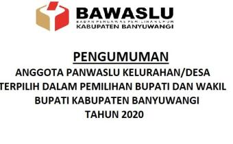 Pengumuman Anggota Panwaslu Kelurahan/Desa Terpilih Dalam Pemilihan Bupati & Wakil Bupati 2020 